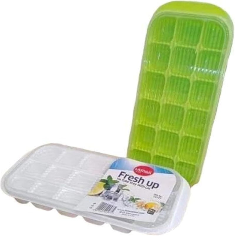 قالب ثلج بلاستيكي من لامسا بلاست مع غطاء، طقم من قطعتين - ألوان متنوعة